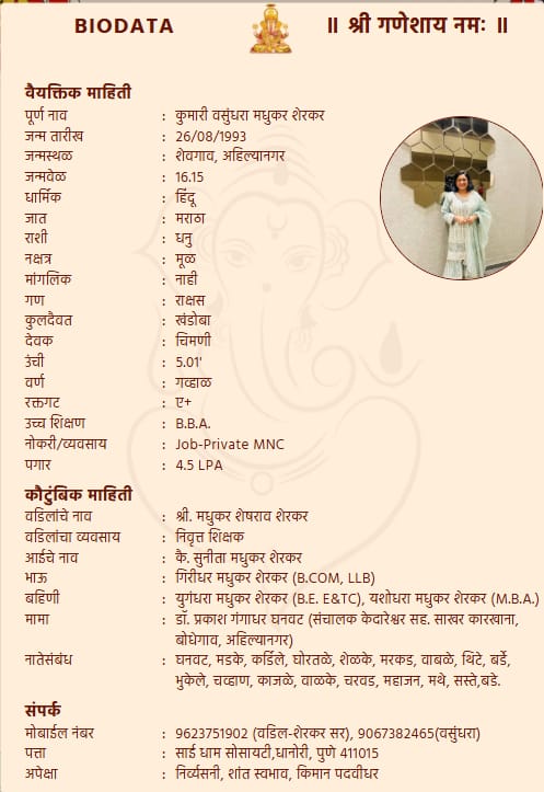 वसुंधरा मधुकर शेरकर